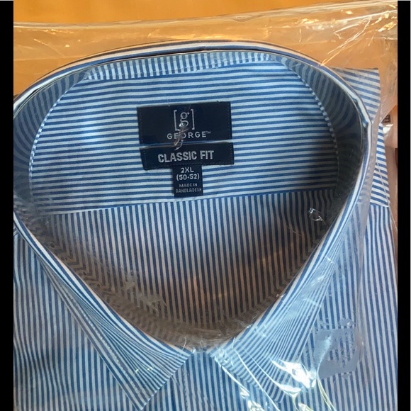 NWT George Long Sleeve Dress Blue Stripe Shirt 2XL - Picture 3 of 7